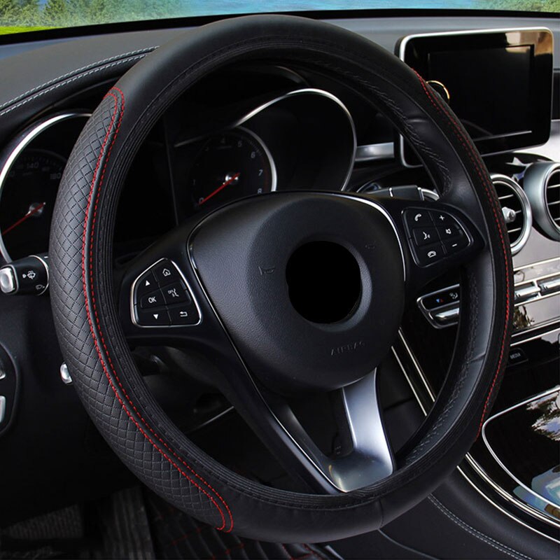 

4 Seasons Universal Car Steering Wheel Cover Non-slip Sweat-absorbing Fiber Faux Leather Handle Cover Bread Off-road Pickup Sedan