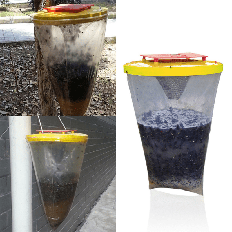 Flies Be Gone Fly Trap - Disposable Non Toxic Fly Catcher - Made in USA -  Natural Bait Trap for Patios, Ranches. Easy to Use Outdoor Fly Traps, Keeps