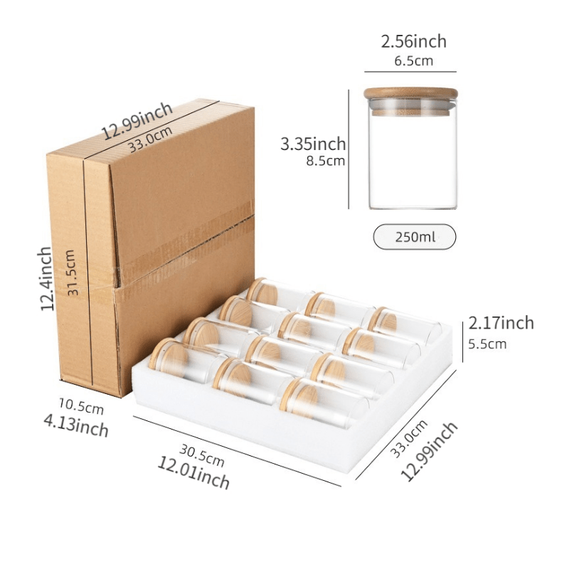 12pcs Glass Storage Jars with Bamboo Lids