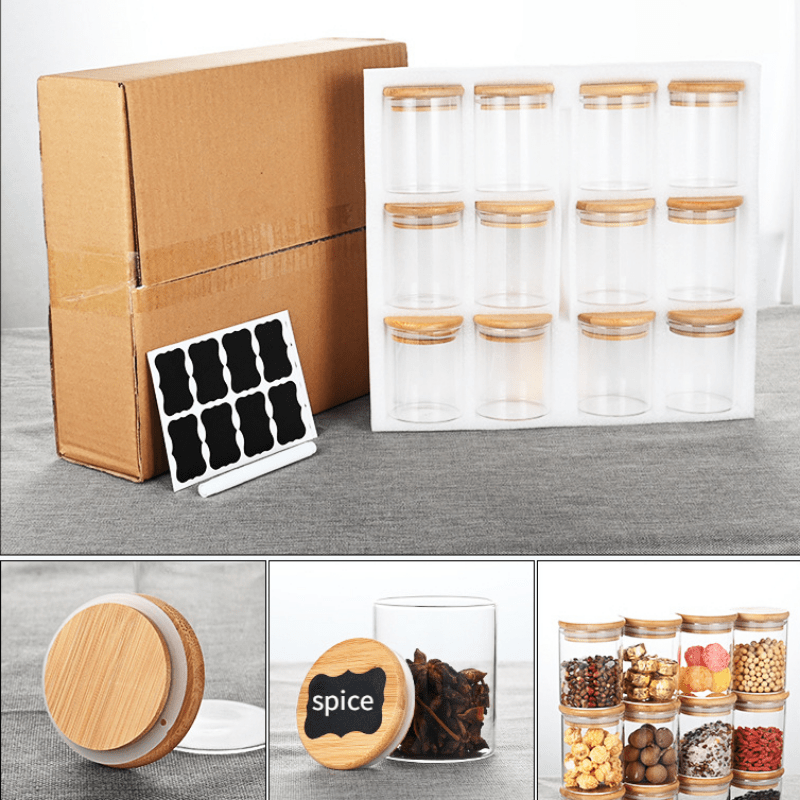 12pcs Glass Storage Jars with Bamboo Lids
