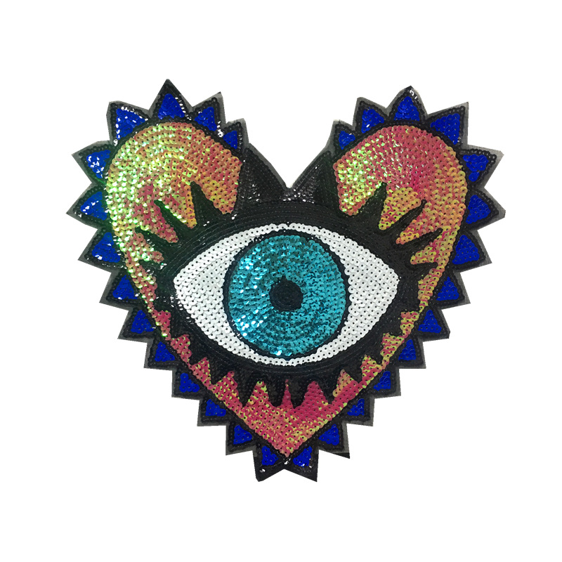 Hand Evil Eye Sequin Patches Iron on Sew on Large Embroidery