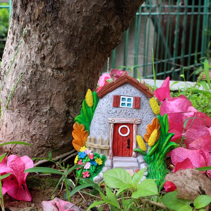 1pc Miniature Fée Gnome Porte Figurines Elfe Maison Pour Cour Art Jardin  Arbre Sculpture Décor Statues Décor Fée Extérieur Jardin