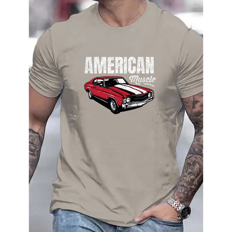 

Summer Men's "american Muscle" & Car Graphic Print Short Sleeve T-shirt, Fashion Oversized Loose Fit Tees For Big & Tall Males, Plus Size