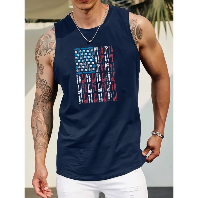 

Creative Flag Pattern Print Men's Casual Tank Top Bottoming Fitness Training Sports Vest, Sleeveless T-shirt For Summer Plus Size