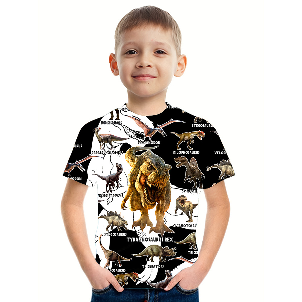 

3d Digital Dinosaur Print Boys Creative T-shirt, Casual Lightweight Comfy Short Sleeve Tee Tops, Kids Clothings For Summer