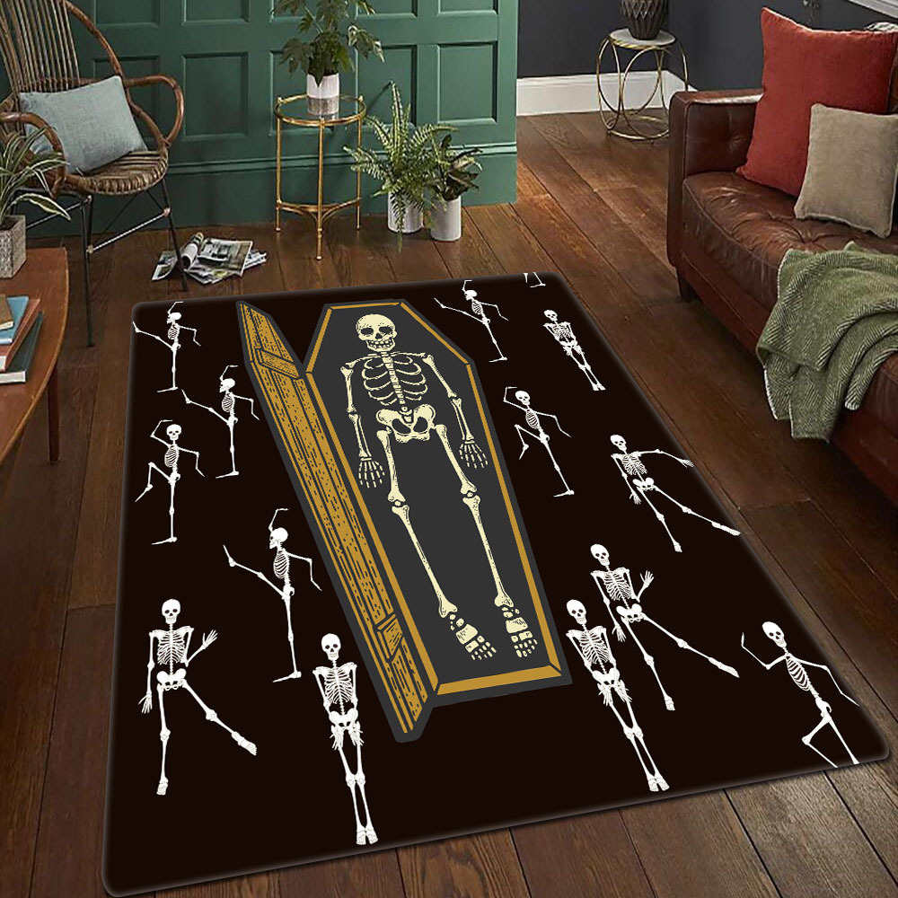 Vintage Coffin Flower Skeleton Print Carpet Living Room Rug - Temu