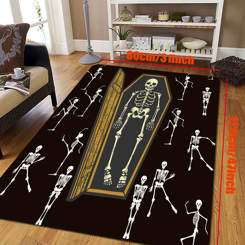 Vintage Coffin Flower Skeleton Print Carpet Living Room Rug - Temu