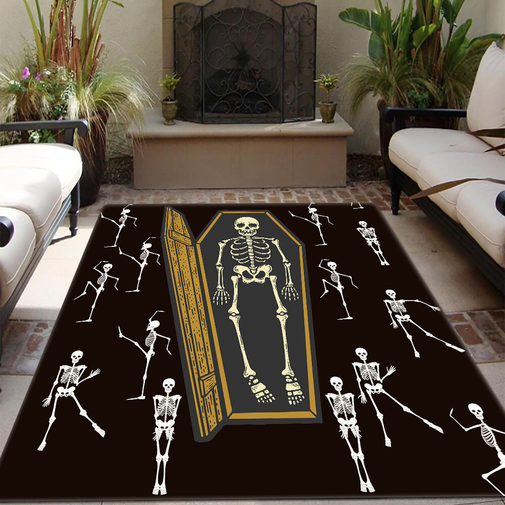 Vintage Coffin Flower Skeleton Print Carpet Living Room Rug - Temu
