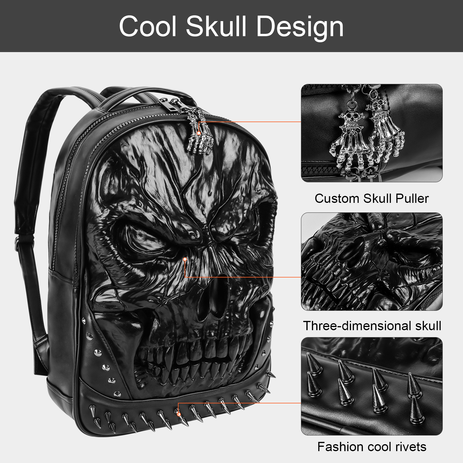 gothic punk skull backpack large capacity travel bag 3d - Temu