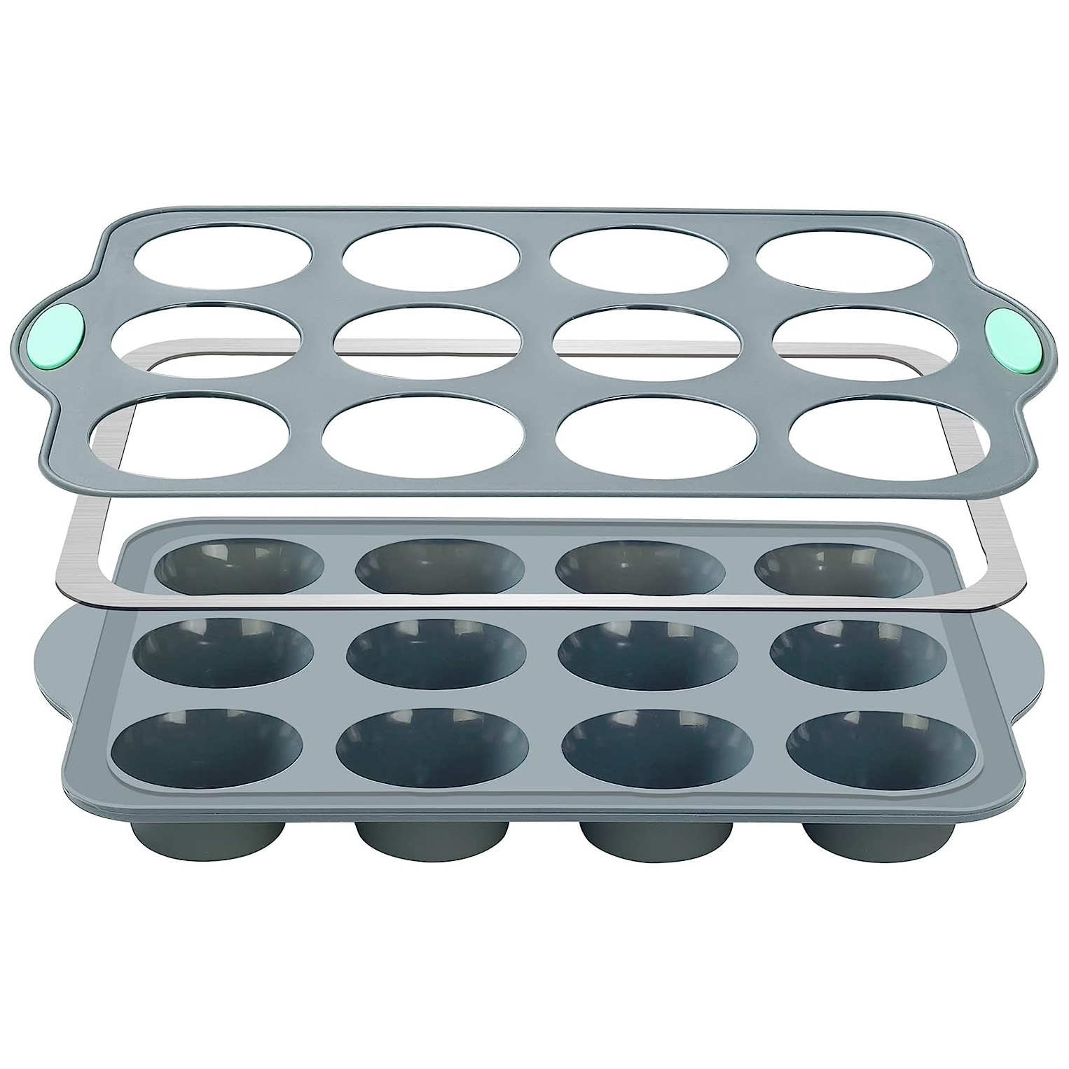 SUPER KITCHEN 12 Cup Silicone Muffin Pan, Nonstick Cupcake Tin Baking Tray  Muffin Mold Bakeware - Pack of 2 