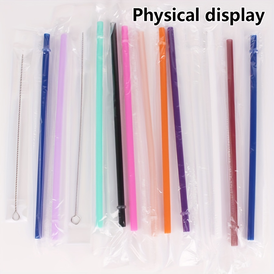 Long Rainbow Color Reusable Polymer Plastic Replacement Straws With  Cleaning Brus Bar Supplies Party Tableware Straws - Temu