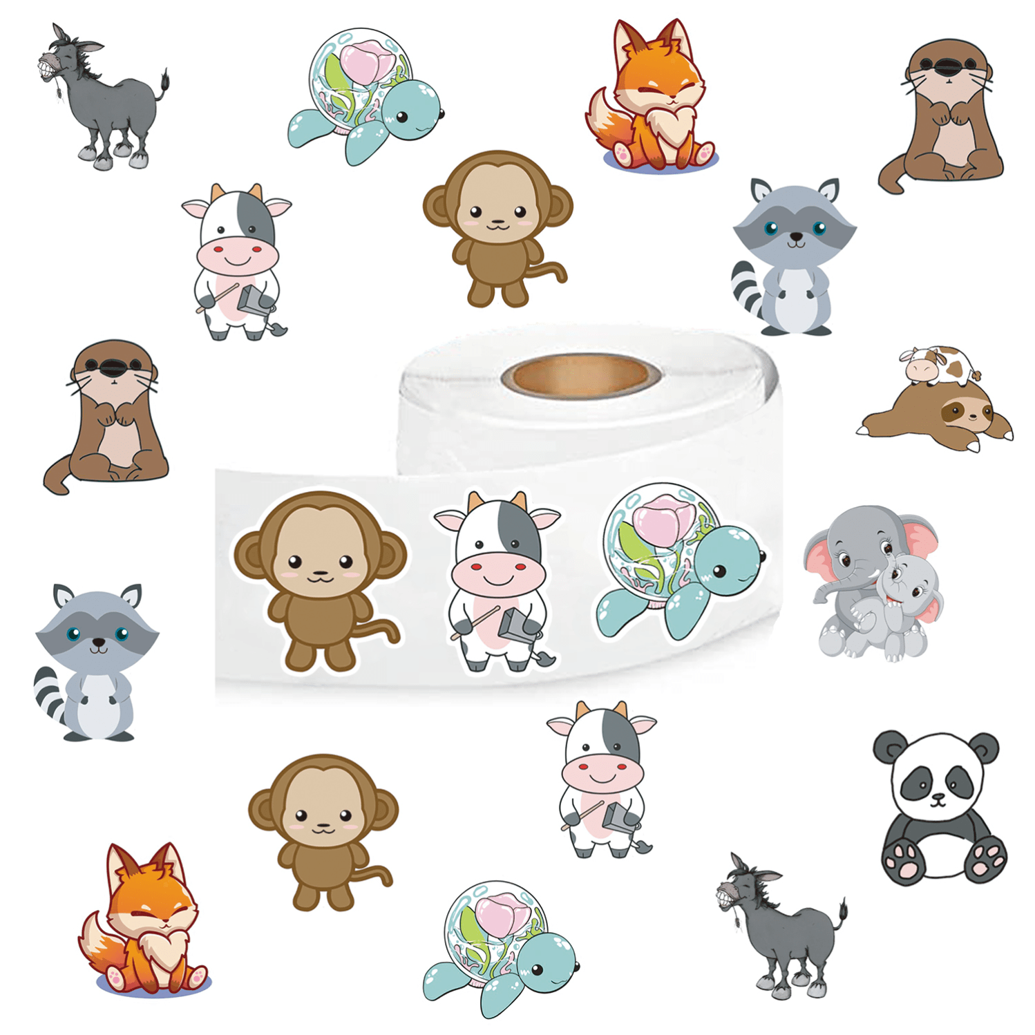 

500pcs Cute Cartoon Animal Stickers, Aesthetic Decals Rolls Self Adhesive Seals For Scrapbooking Cards Envelopes Handmade, Gifts For Teens Adults Party Supply (1 Inch Labels/ 10 Patterns)