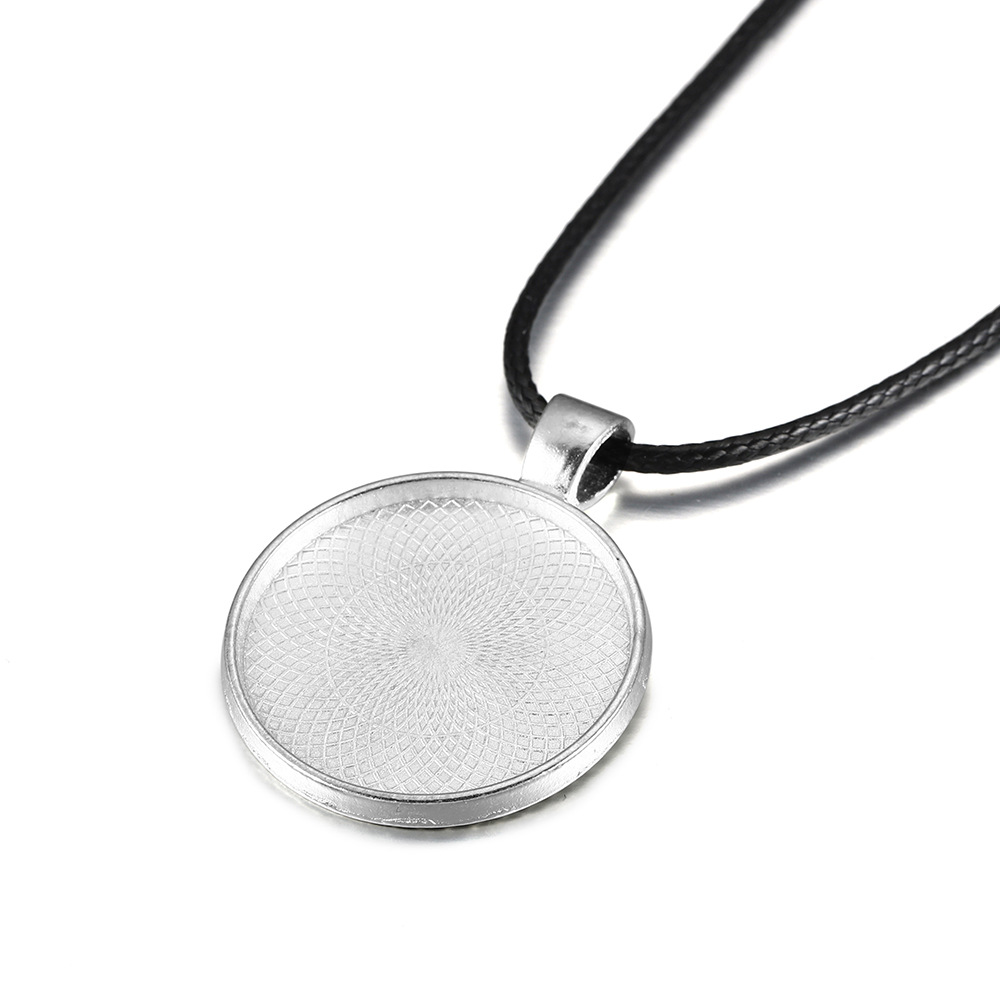5pcs/lot 25mm Round Tray Cabochon Base Setting With Cord Pendant For Diy Necklace Jewelry Making Supplies Accessories
