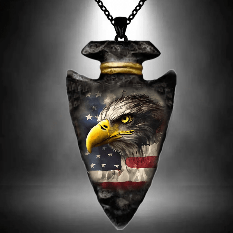 

Creative The American Flag And Eagle Pattern Necklace Geometric Triangle Pendant Punk Hip Hop Accessories Gifts