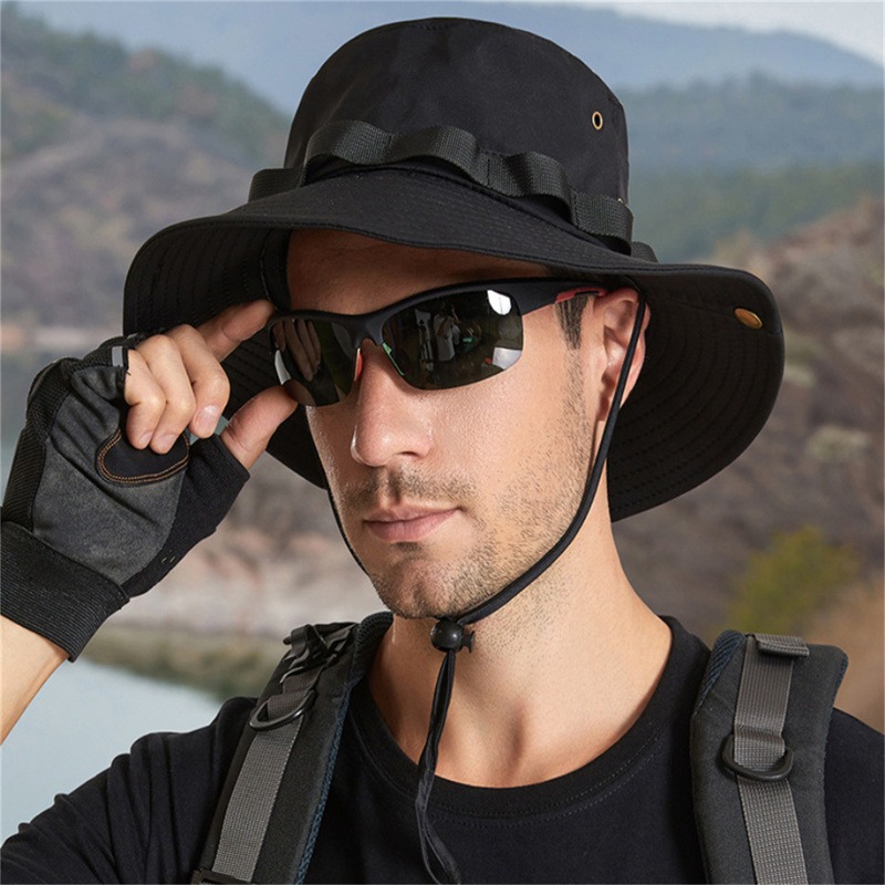 1pc Wide Brim Breathable Sun Protection Bucket Hat, Fishing Hat for Fishing, Hiking, Camping, Outdoor Accessories,Temu