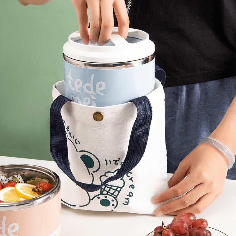 Lunch Bag With Food Insulated Bucket Bag Student Round Lunch - Temu