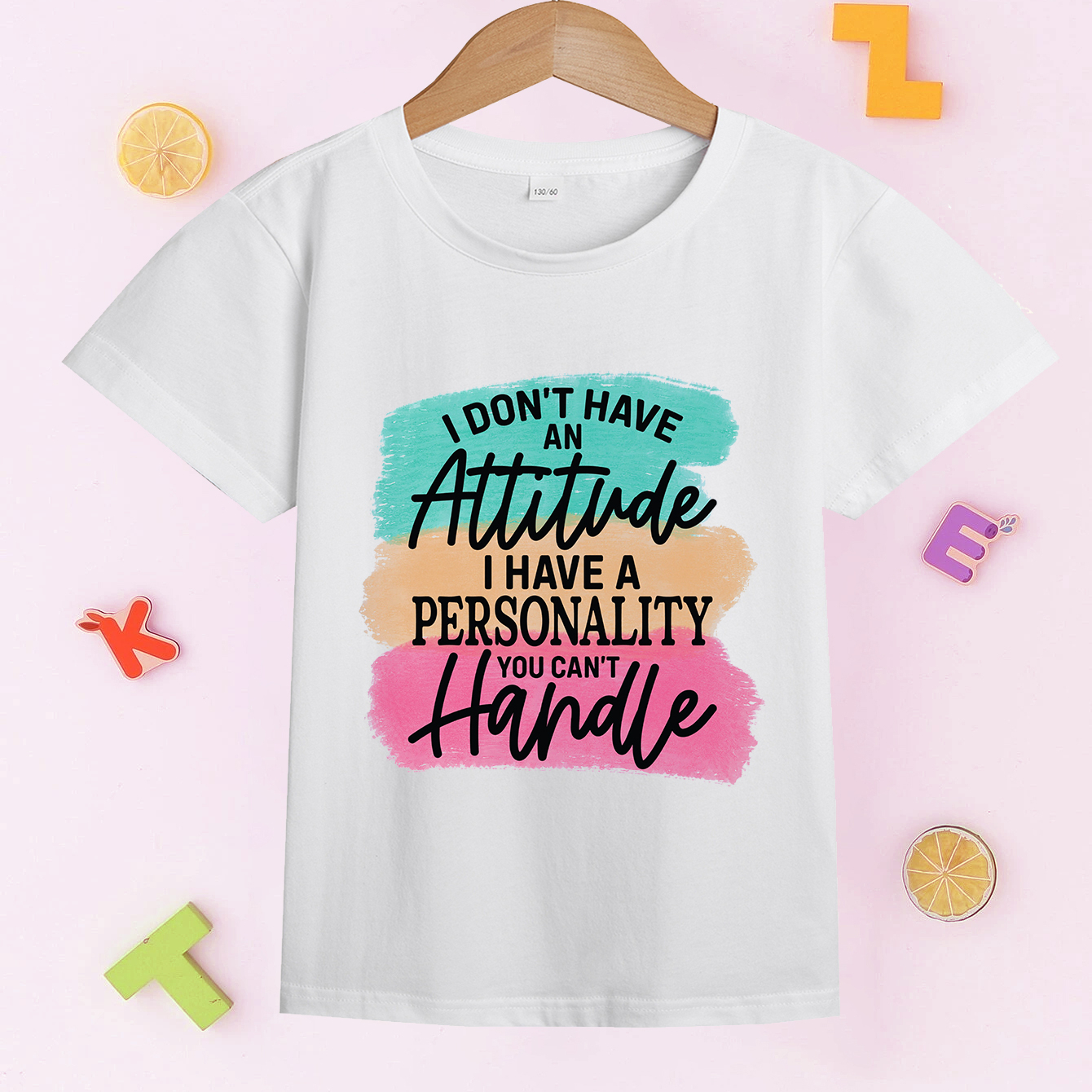 

Girls' Colorful ''i Have A Personality'' Print T Shirt Soft Comfy Short Sleeve Casual Tee Shirt Tops For Daily Outfit, Kids Clothes