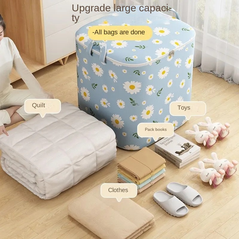 

1pc Cute Clothes Quilt Storage Bag With Durable Handles, Waterproof Moving Bag For Pillows, Quilts, Toys, Books, Household Closet Storage Organizer Box For Bedroom And Dorm, Back To School Essential