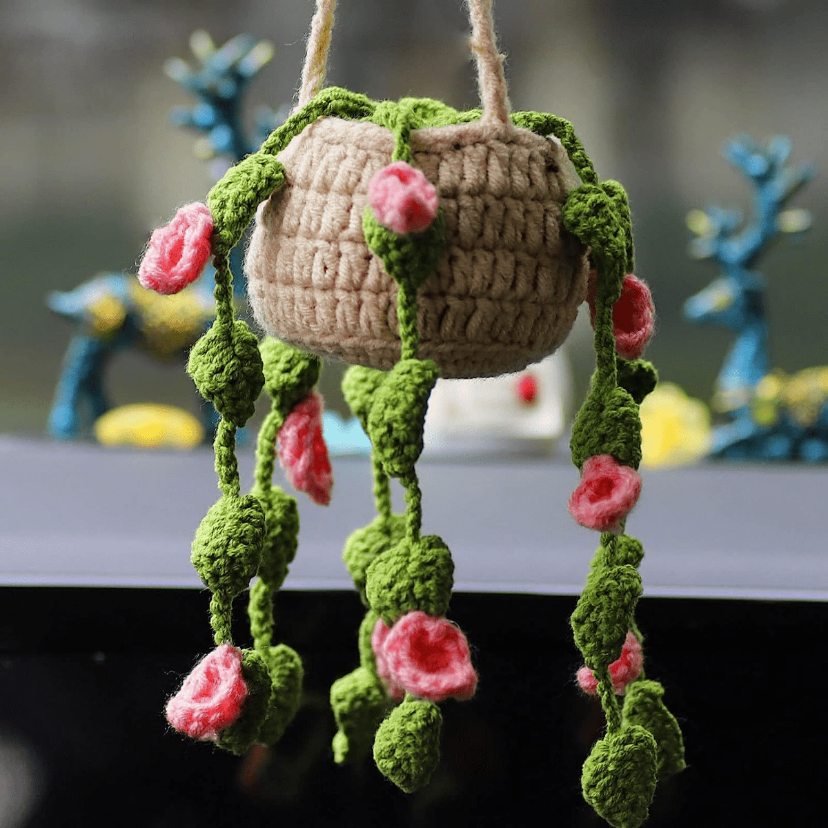 Handmade Boho Crochet Plant Car Mirror Hanging Accessory Add - Temu