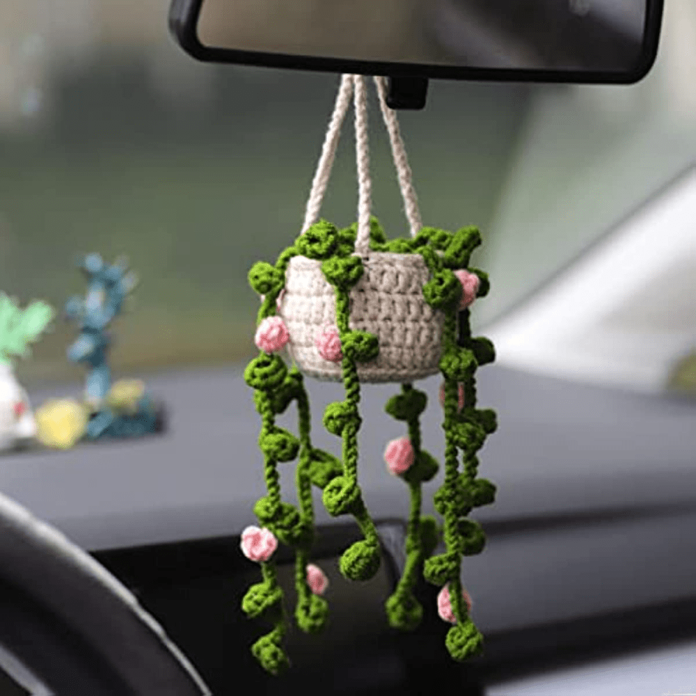 Niedliche Häkelpflanze Autospiegel hängendes Zubehör, Boho