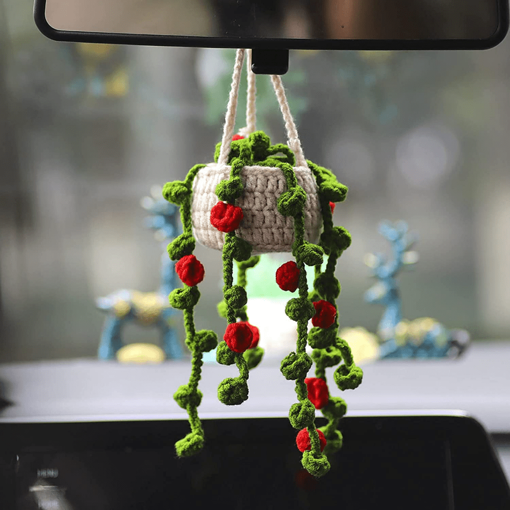 Auto häkeln hängende Pflanze, gestrickte Pflanze Auto Spiegel