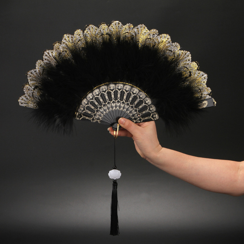 1pc Feather Fan Portable Goose Feather Fan for Summer Chinese Style Vintage Fan,Casual,Temu