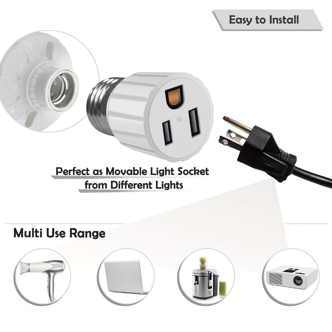 2 unids bombilla enchufe enchufe lámpara soporte adaptador de enchufe de  luz toma de luz enchufe adaptador de enchufe temporizador bombilla lámpara