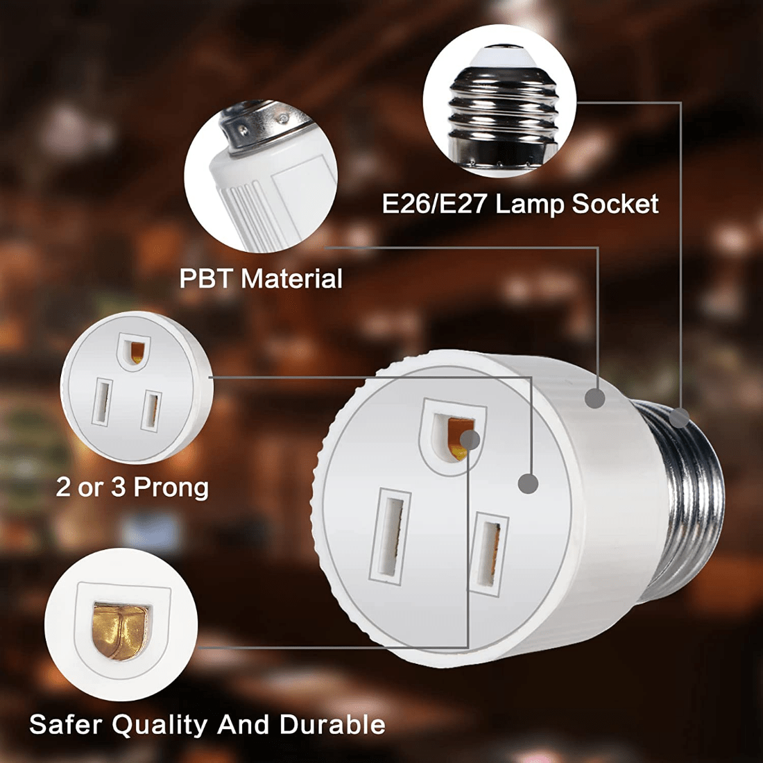 Enchufe E26 a iluminación empotrable LED, base de adaptador de enchufe  Edison E26 mediano, rosca macho en bombilla para luces de techo LED,  paquete de