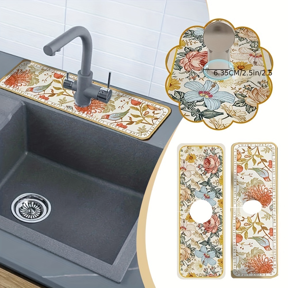 Floral Sink Faucet Absorbent Mat, Drainage Pad, Kitchen, Bathroom Sink Pad,  Countertop Drain Pad, Diatomaceous Washbasin Mud, Cuttable Quick Drying Pad  - Temu