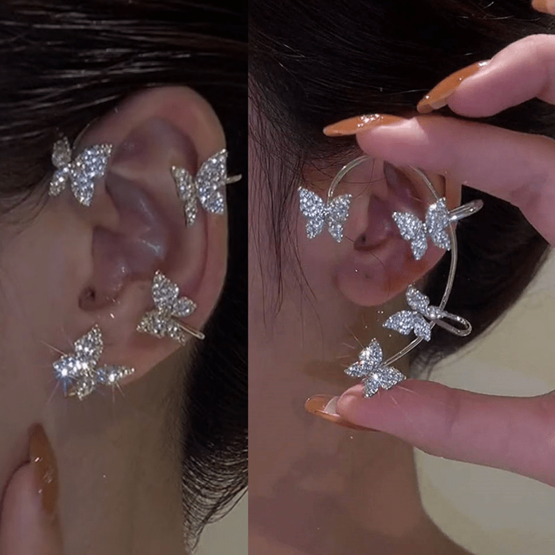 

Moissanite Inlaid Butterfly Ear Climber, No Piercing Ear Clip Ear Wrap, Sparkle Copper Zircon Ear Cuff, Elegant Luxury Style Wedding Jewelry