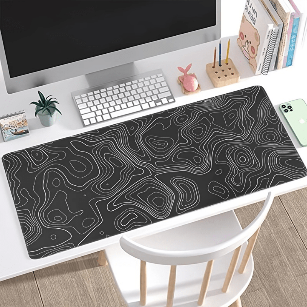 Topographic Contour White Gaming Mouse Pad Xl Geographic Map Lines