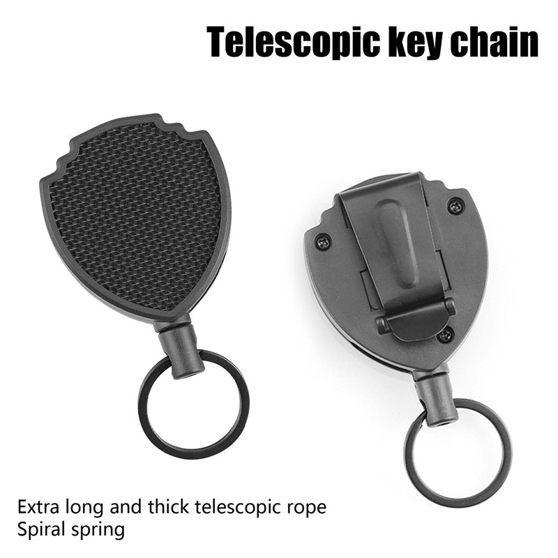 Retractable Heavy Duty Keychain Badge Holder Reel Multitool Carabiner Clip Key  Ring Steel Wire Lanyard Stationery