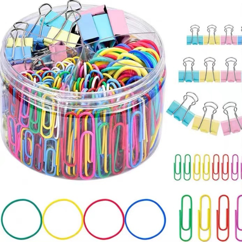 

240pcs Office Paper Clip Set, Various Sizes Paper Clips, Binder Clips, Rubber Bands For File Organizer Office And School Supplies