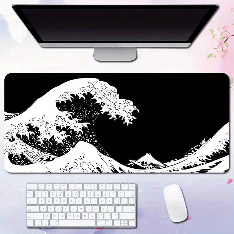 Temu Japan Black Sea Wave Large Mouse Pad, Extended Gaming Mouse