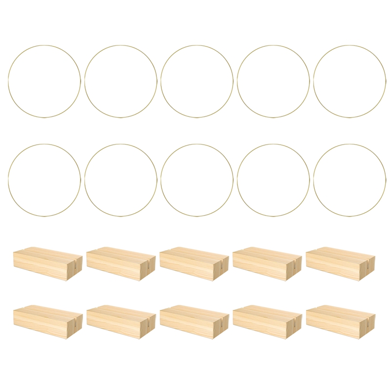 

Lot de 10 cerceaux métalliques de 30 cm avec pinces en bois - Centres de table dorés polyvalents pour événements et décoration, installation facile