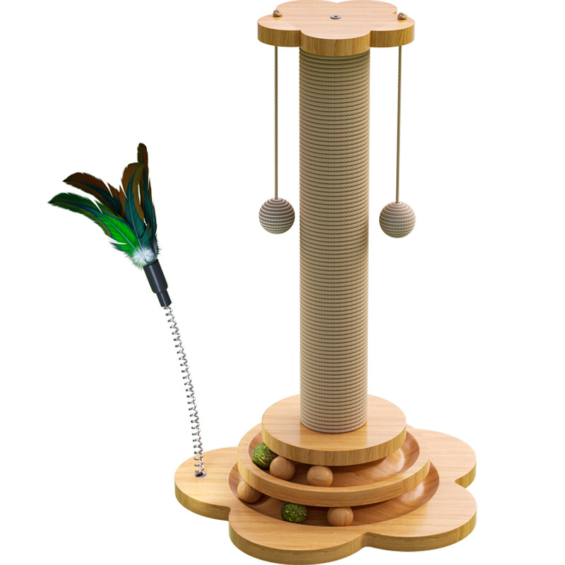 1pc Solid Wood Cat Turntable Cat Scratching Post, Cat Teaser Stick, Cat Scratching Board For Cats, Durable Cat Toys, Sisal Cat Climbing Stand details 5