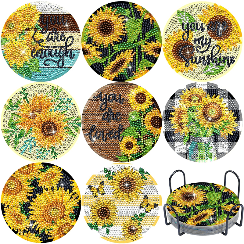Sunflower Diamond Painting Coasters, 5d Diamond Art Kits For Adults Kids,  Flowers Diamond Painting Coasters With Holder For Spring Summer House Decor  - Temu France