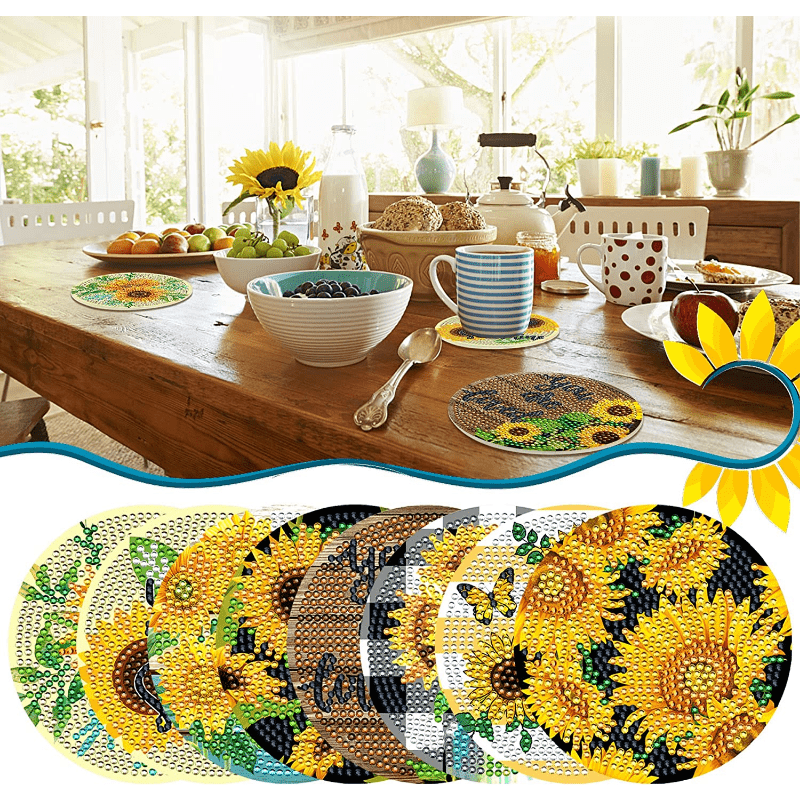 Sunflower Diamond Painting Coasters Kits With Holder Diy - Temu