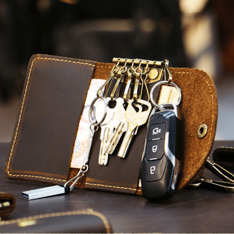 Genuine Leather Men Key Wallet Organizer Housekeeper Keychain Vintage Key  Case Male Key Holder