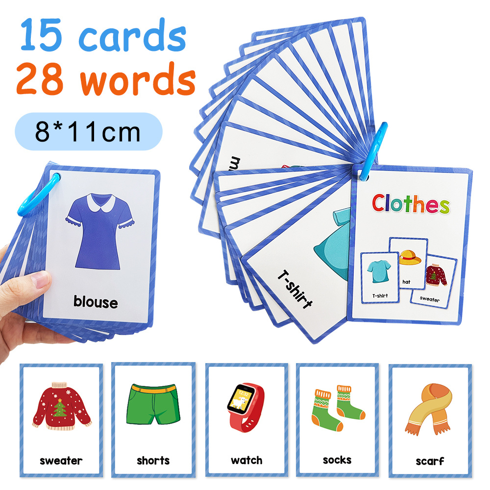 28 Words Clothing Clothes Flash Cards Kids Fun Vocabulary - Temu France