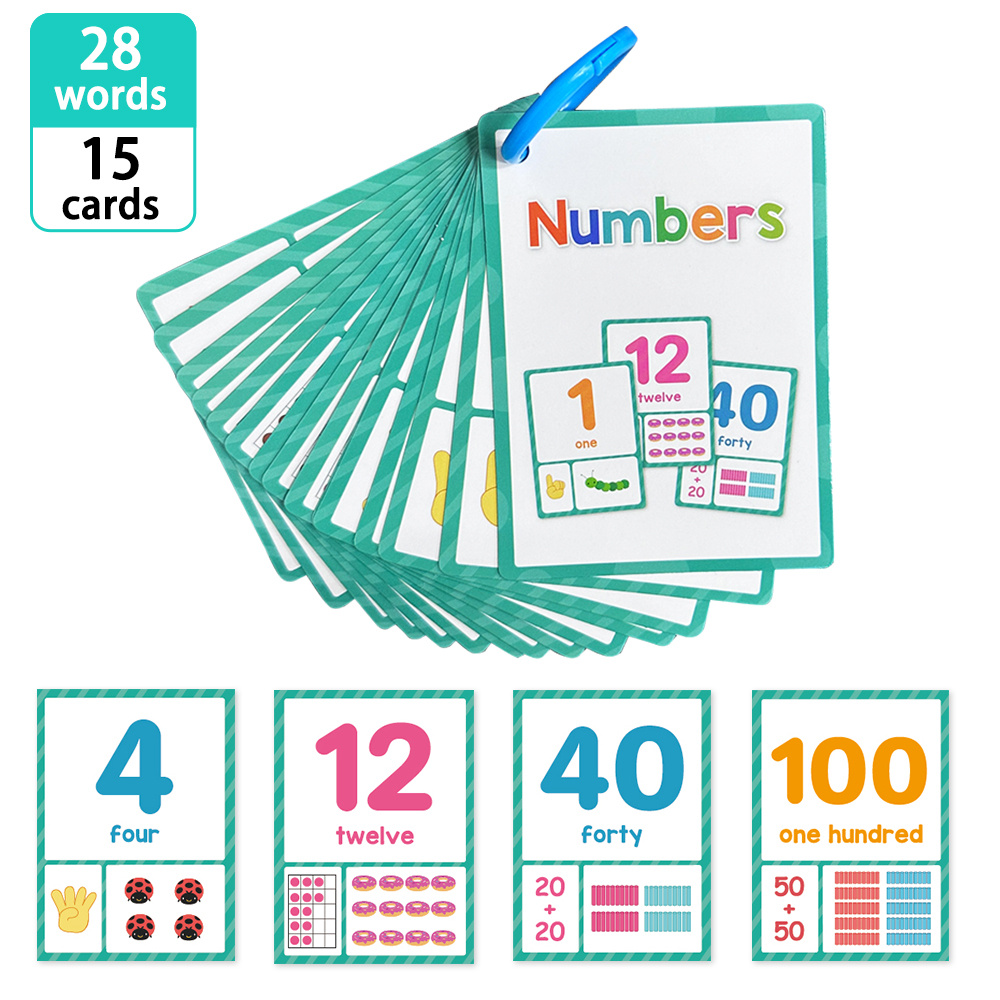 Image of 15 Flash Cards Featuring 28 Words With Numbers 1-100 - Suitable 3 And Up, Ideal For Preschool And Kindergarten, Covering Math Like Addition, Subtraction, Counting, And More