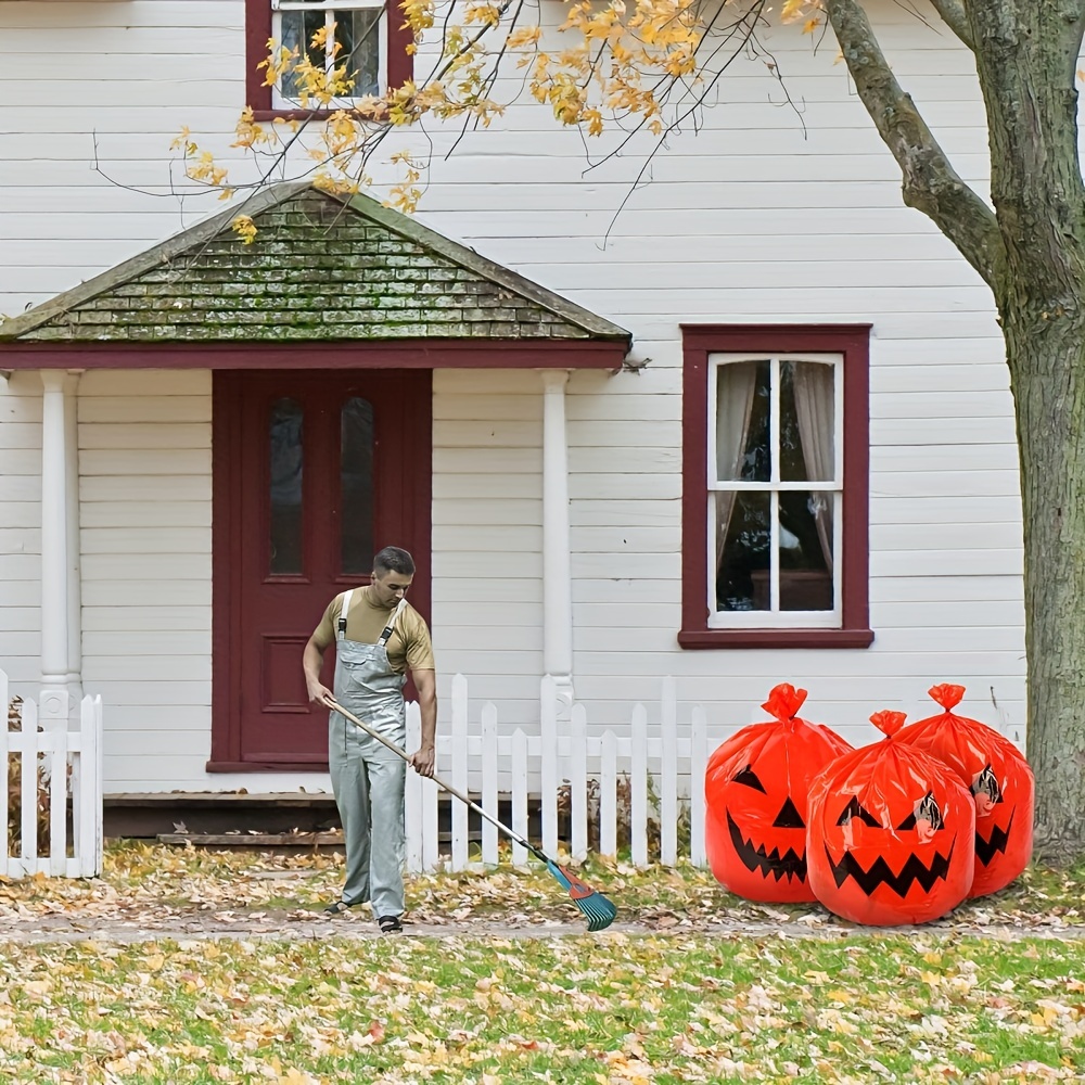 Halloween Large Pumpkin Lawn Bags Fall Plastic Leaf Trash - Temu