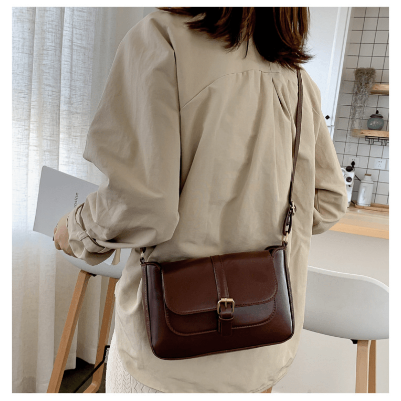 Vintage Square Shoulder Bag Solid Crossbody Bag For Work All Match Flap Purse