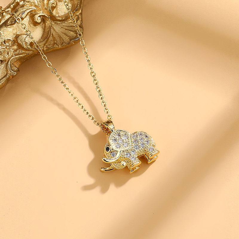 Rhinestone Elephant Pendant Necklace for Girls