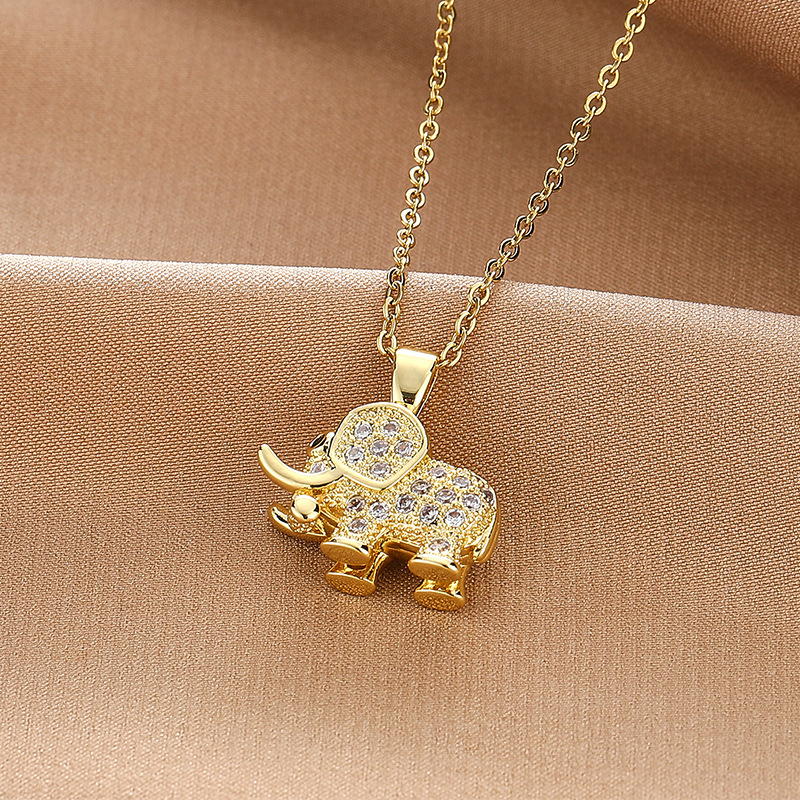 Rhinestone Elephant Pendant Necklace for Girls