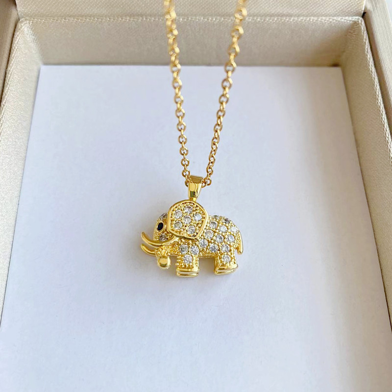 Rhinestone Elephant Pendant Necklace for Girls