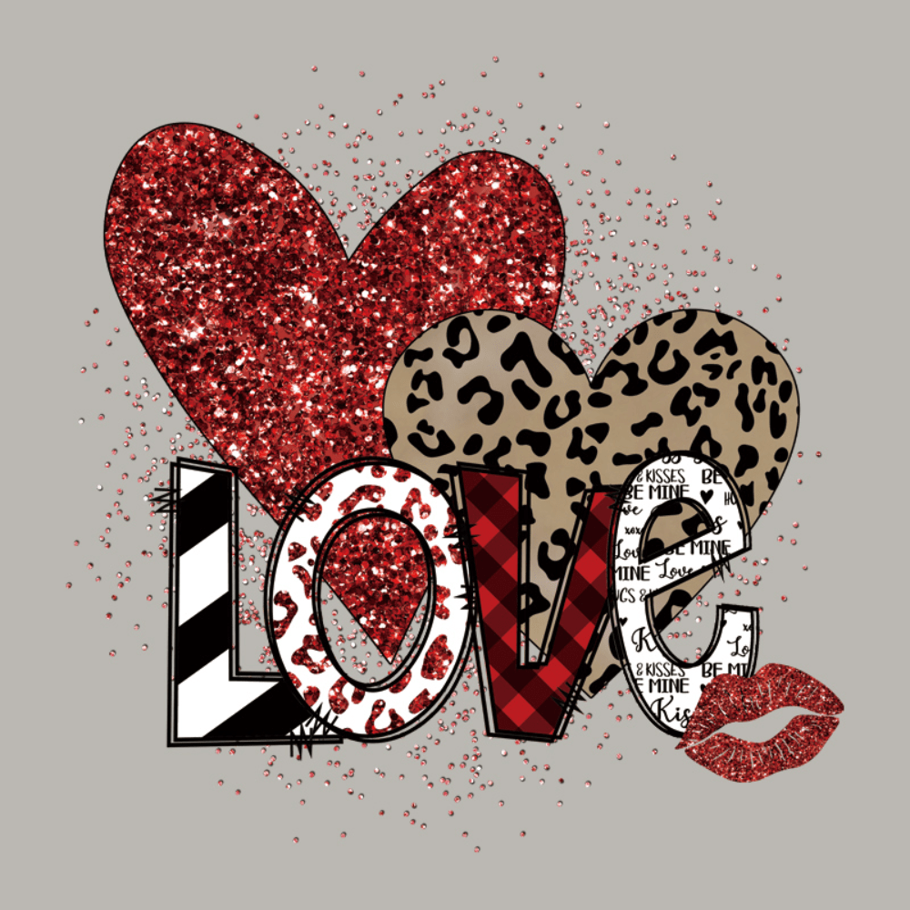  Love Heart Heat Transfer Vinyl HTV Iron on Stickers for  T-Shirts Valentine Day Iron Patches Black Red Pink Glitters Heart Appliques  with Lips Kiss Letter Leopard Design DIY Decals 6 Sheets