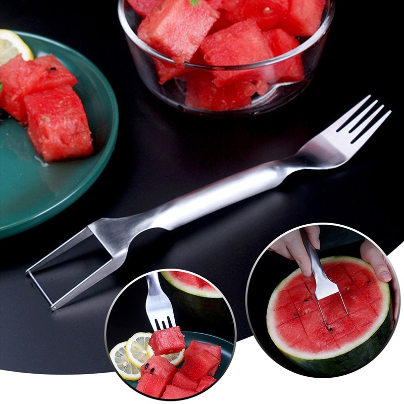 1pcs 2 In 1 Portable Watermelon Fork Slicer Multi-purpose Watermelon Slicer Cutter  Knife Stainless Steel Kitchen Fruit Cutting Fork