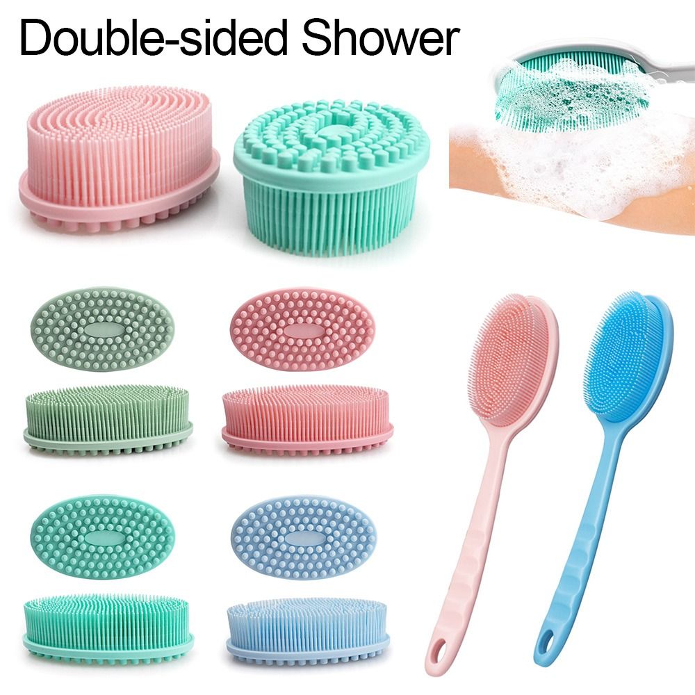 Silicone Double Sided Back Scrubber For Shower, Long Handle Bath Sponge  Shower Brush, Soft Mesh Back Cleaner Washer, Body Bath Brush For Women And  Men, Bathroom Shower Accessories - Temu