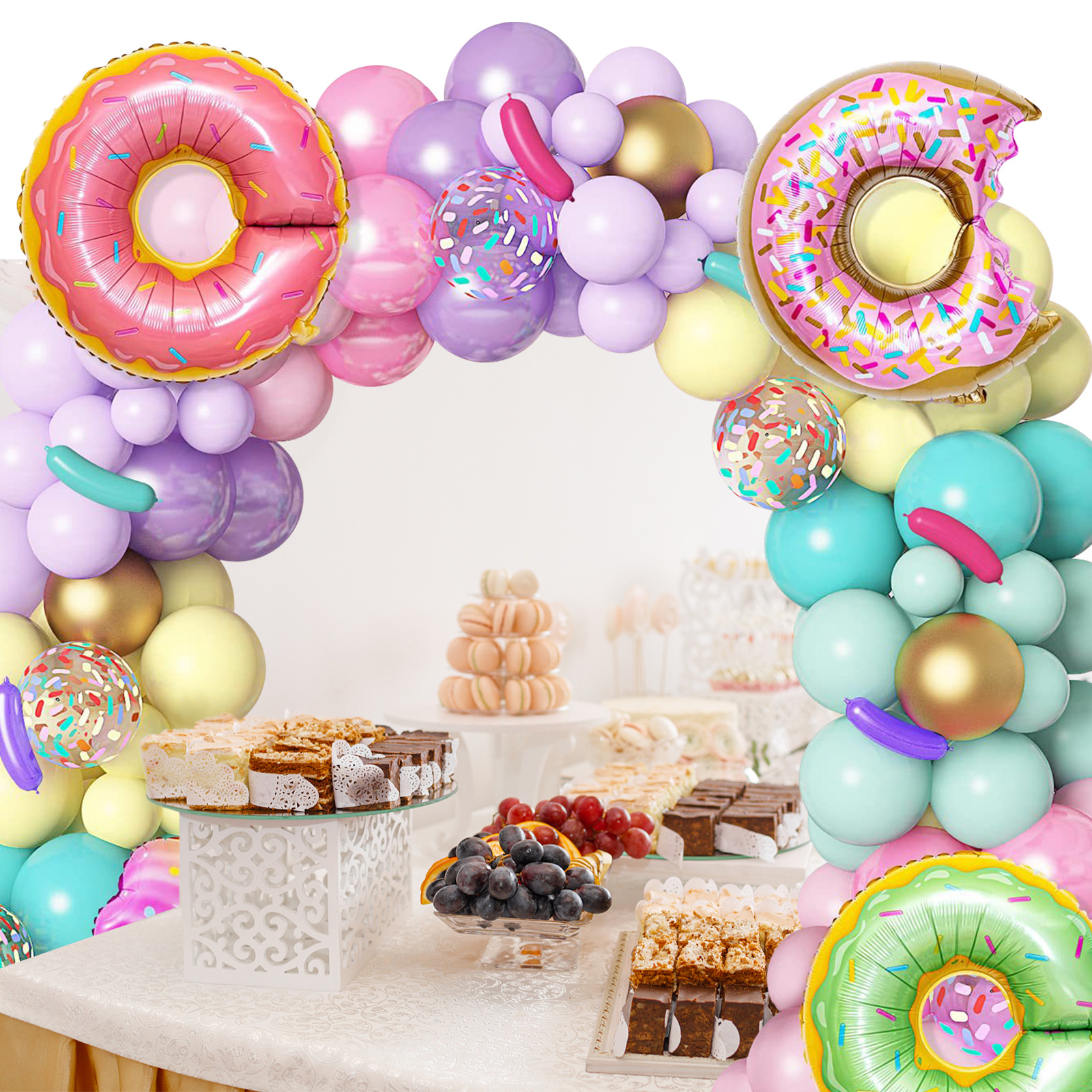  Donut 1st Birthday Party Decorations for Girls - Macaron  Balloon Garland Arch Kit with Happy Birthday Backdrop, Donut Foil Balloon,  Sweet One Donut Birthday Party Decorations : Home & Kitchen